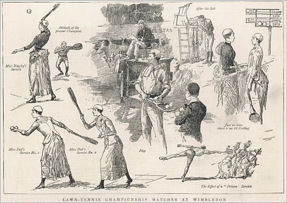 Gravura de 1887 da revista The Graphic mostrando partidas do Campeonato de Wimbledon